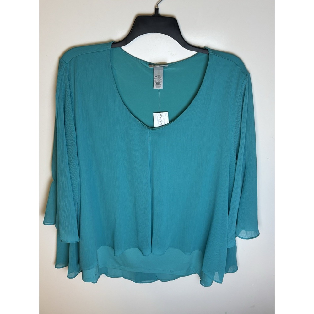 CATHERINES Women's size 3X teal double layered blouse top NEW